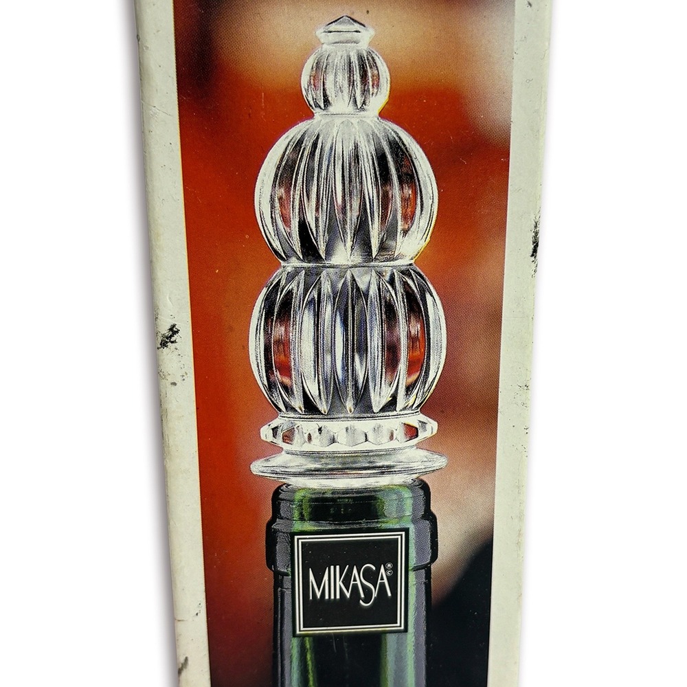 Mikasa Crystal Wine Bottle Stopper Clear Glass Ribbed Finial Double Ball Austria